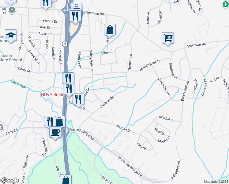 map of restaurants, bars, coffee shops, grocery stores, and more near 2 Firethorn Road in Old Bridge