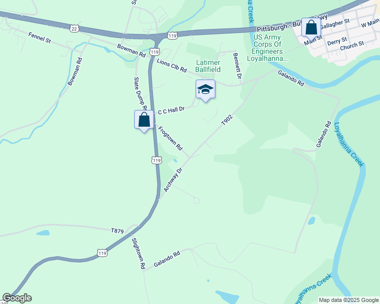 map of restaurants, bars, coffee shops, grocery stores, and more near 356 Archway Drive in New Alexandria