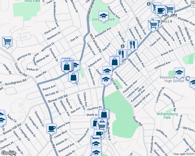map of restaurants, bars, coffee shops, grocery stores, and more near in Allegheny County