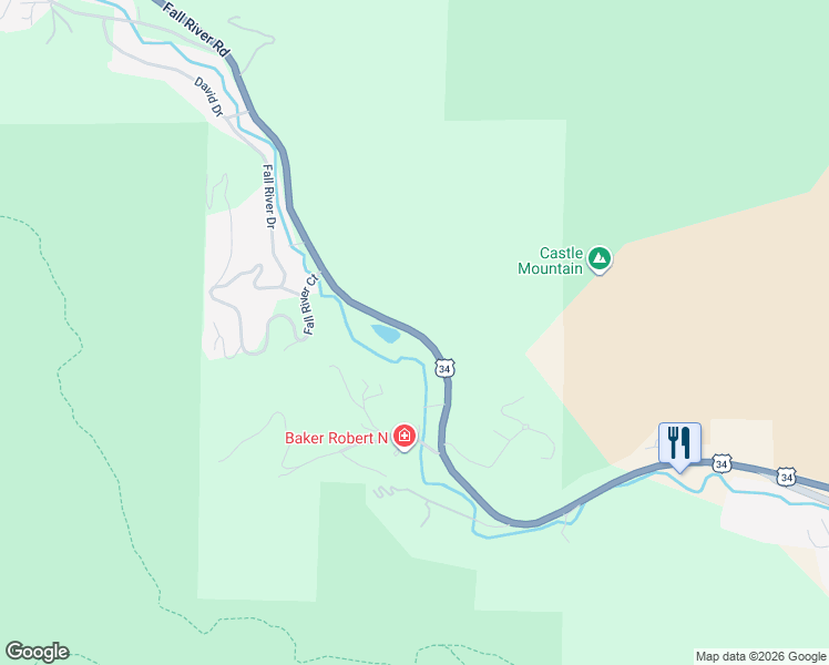 map of restaurants, bars, coffee shops, grocery stores, and more near 1935 Fall River Road in Estes Park