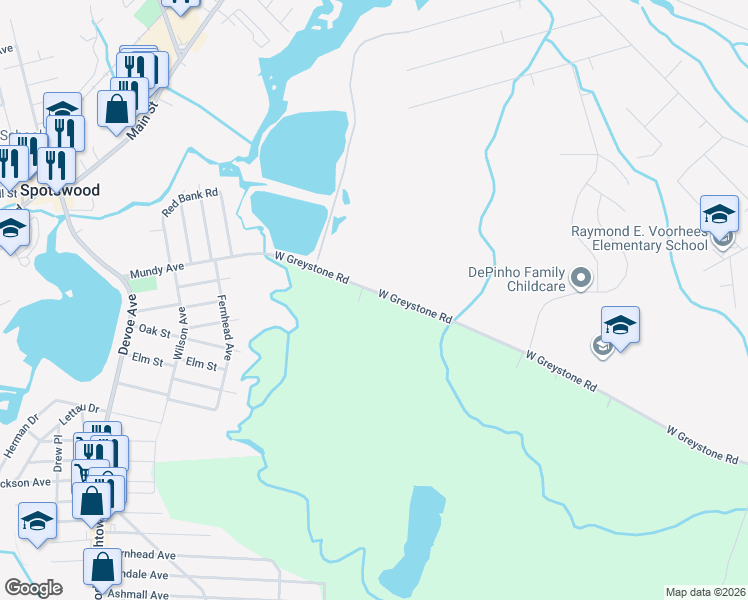 map of restaurants, bars, coffee shops, grocery stores, and more near 54 West Greystone Road in Old Bridge