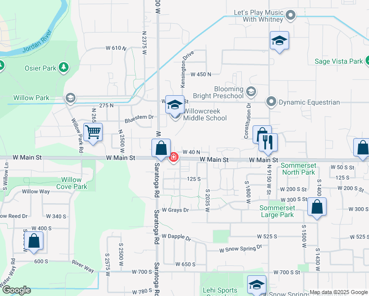 map of restaurants, bars, coffee shops, grocery stores, and more near 50 North 2150 West in Lehi