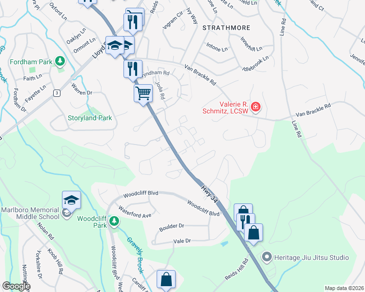 map of restaurants, bars, coffee shops, grocery stores, and more near 1508 Wellington Place in Matawan
