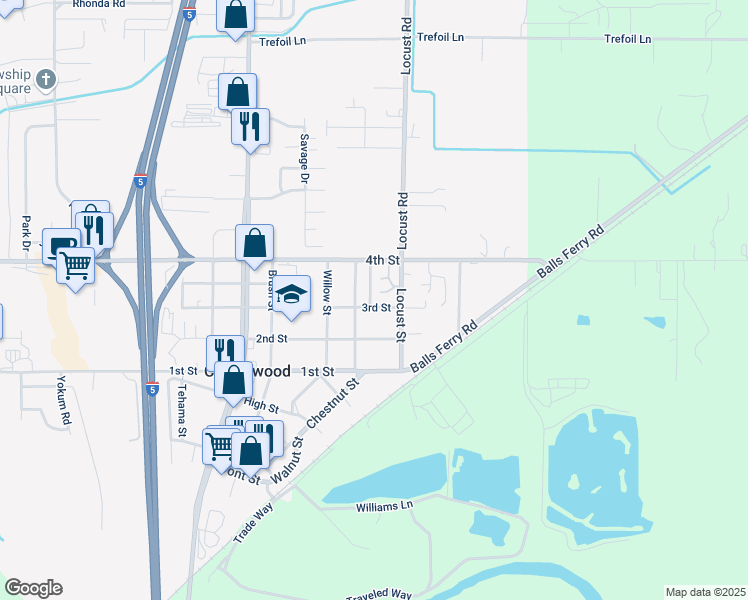 map of restaurants, bars, coffee shops, grocery stores, and more near 20971 3rd Street in Cottonwood