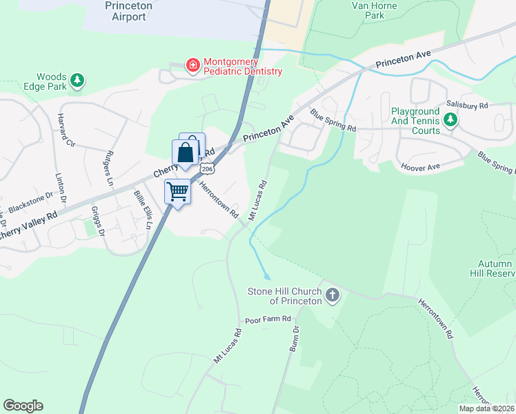 map of restaurants, bars, coffee shops, grocery stores, and more near 825 Mount Lucas Road in Princeton