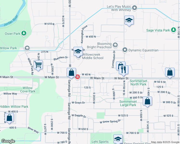 map of restaurants, bars, coffee shops, grocery stores, and more near 2178 West 40 North in Lehi