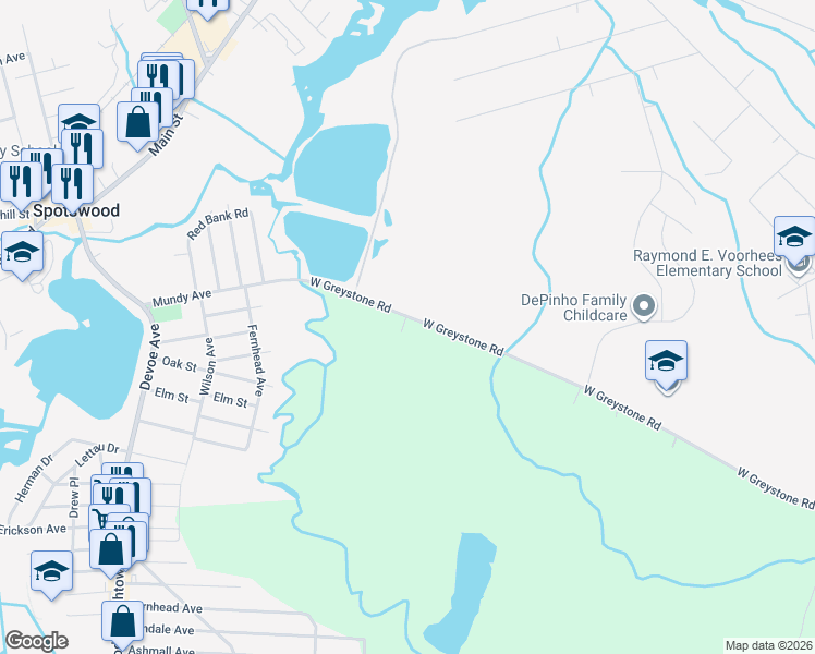 map of restaurants, bars, coffee shops, grocery stores, and more near 54 West Greystone Road in Old Bridge