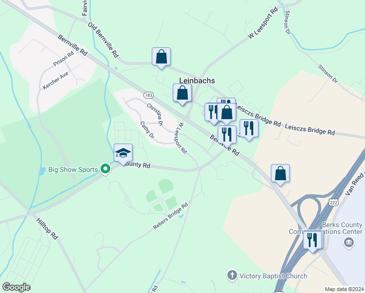 map of restaurants, bars, coffee shops, grocery stores, and more near 820 West Leesport Road in Leesport