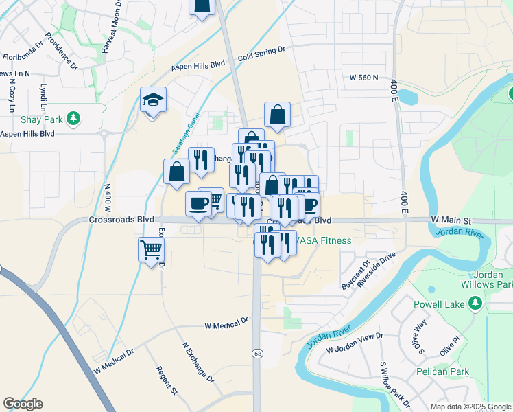 map of restaurants, bars, coffee shops, grocery stores, and more near 6925 North Redwood Road in Saratoga Springs