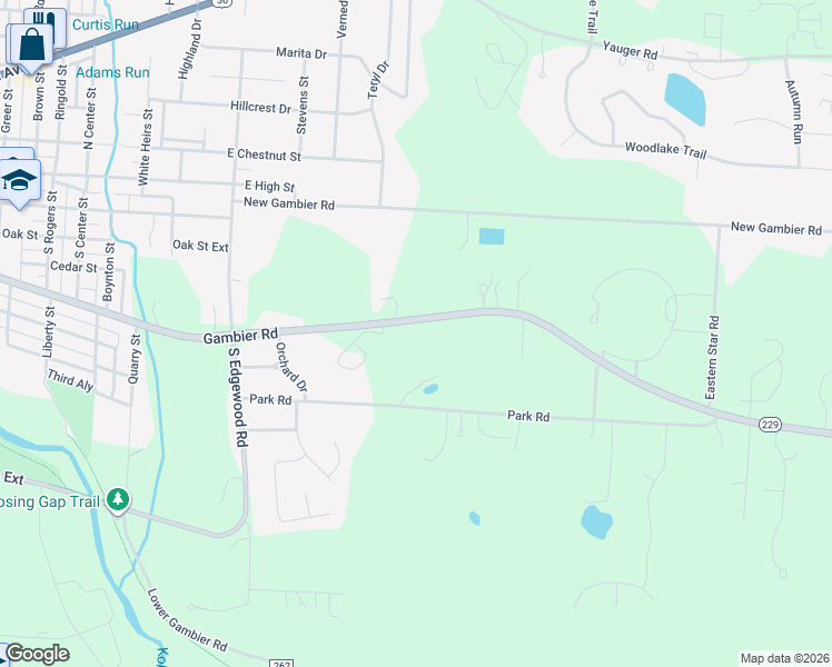 map of restaurants, bars, coffee shops, grocery stores, and more near 1205 Park Rd in Mt Vernon