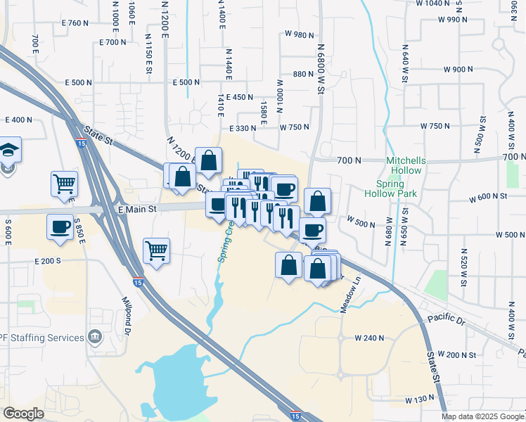 map of restaurants, bars, coffee shops, grocery stores, and more near 945 West 500 North in American Fork