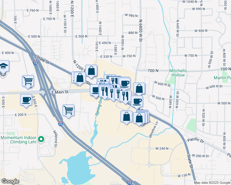 map of restaurants, bars, coffee shops, grocery stores, and more near 987 West 500 North in American Fork
