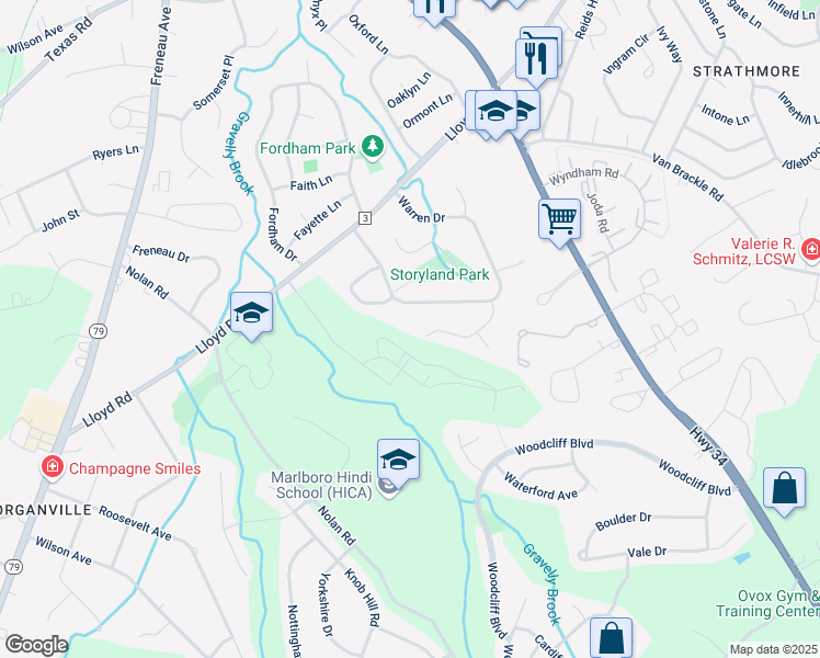 map of restaurants, bars, coffee shops, grocery stores, and more near 34 Warren Drive in Monmouth County