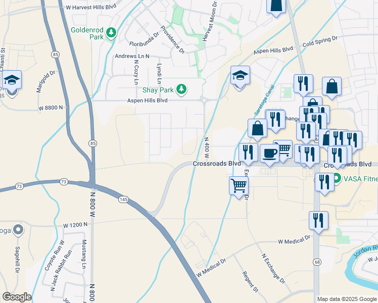 map of restaurants, bars, coffee shops, grocery stores, and more near 1433 North Starry Way in Saratoga Springs