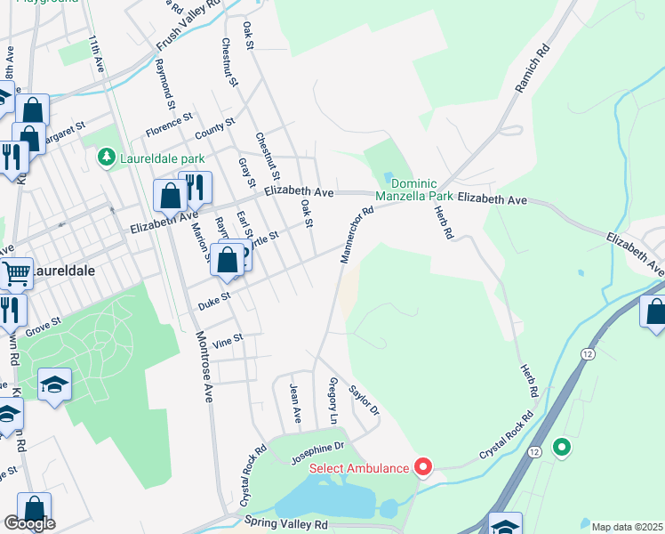map of restaurants, bars, coffee shops, grocery stores, and more near 2106 Duke Street in Laureldale