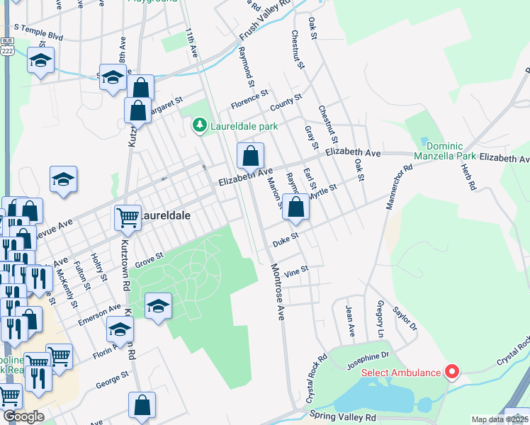 map of restaurants, bars, coffee shops, grocery stores, and more near 3321 Montrose Avenue in Laureldale