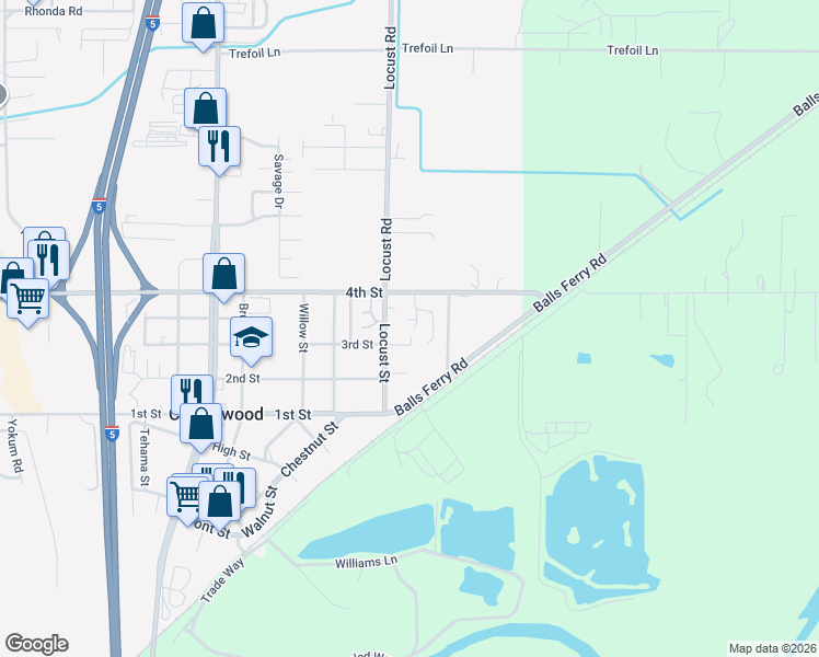 map of restaurants, bars, coffee shops, grocery stores, and more near 3485 Locust Rd in Cottonwood