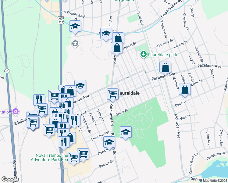 map of restaurants, bars, coffee shops, grocery stores, and more near 910 East Bellevue Avenue in Reading