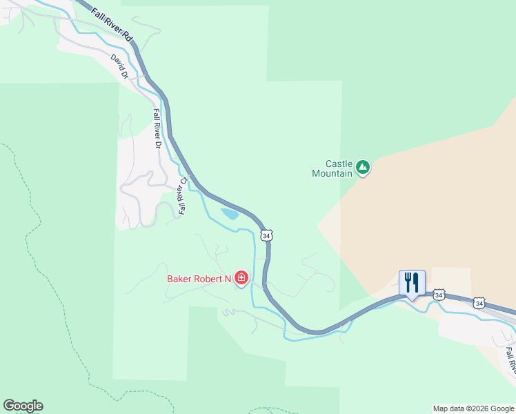 map of restaurants, bars, coffee shops, grocery stores, and more near 1889 Fall River Road in Estes Park