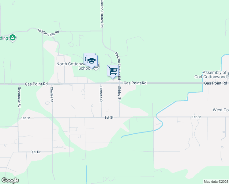 map of restaurants, bars, coffee shops, grocery stores, and more near 19975 Gas Point Rd in Cottonwood