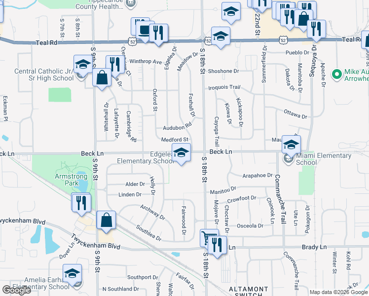 map of restaurants, bars, coffee shops, grocery stores, and more near 2741 Medford Street in Lafayette