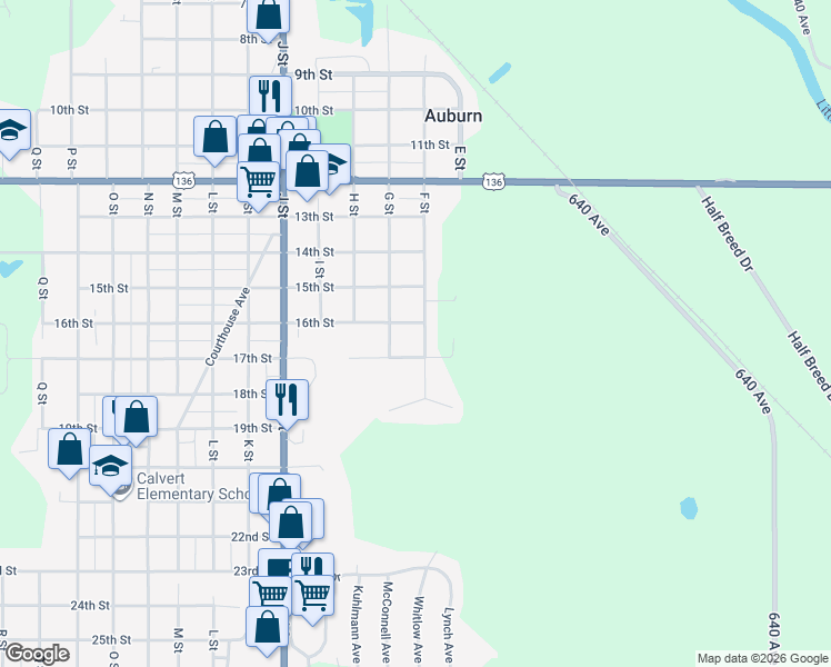 map of restaurants, bars, coffee shops, grocery stores, and more near 602 16th Street in Auburn