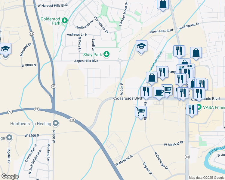 map of restaurants, bars, coffee shops, grocery stores, and more near 1441 North Starry Way in Saratoga Springs