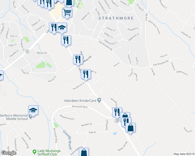 map of restaurants, bars, coffee shops, grocery stores, and more near 1014 Wellington Place in Matawan
