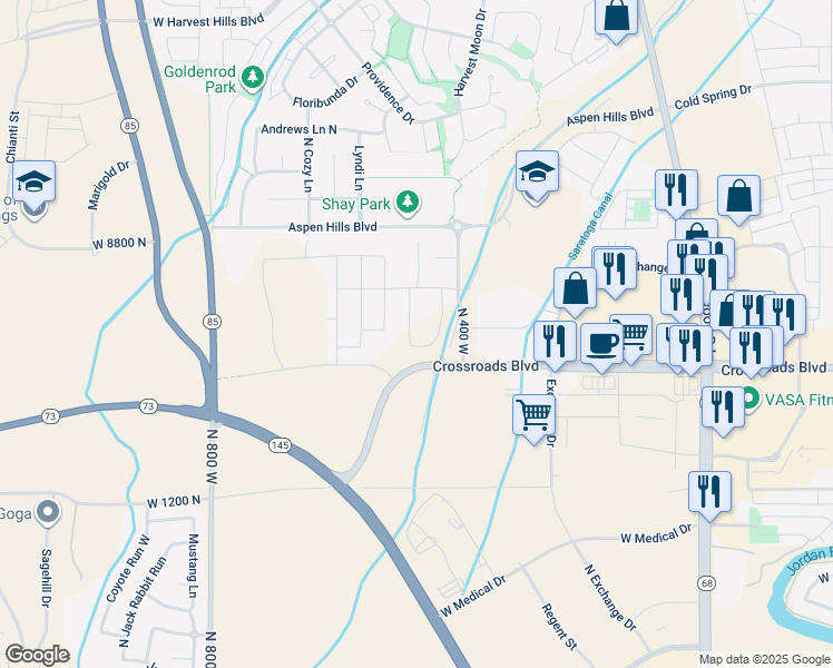 map of restaurants, bars, coffee shops, grocery stores, and more near 1452 North Stellar Way in Saratoga Springs