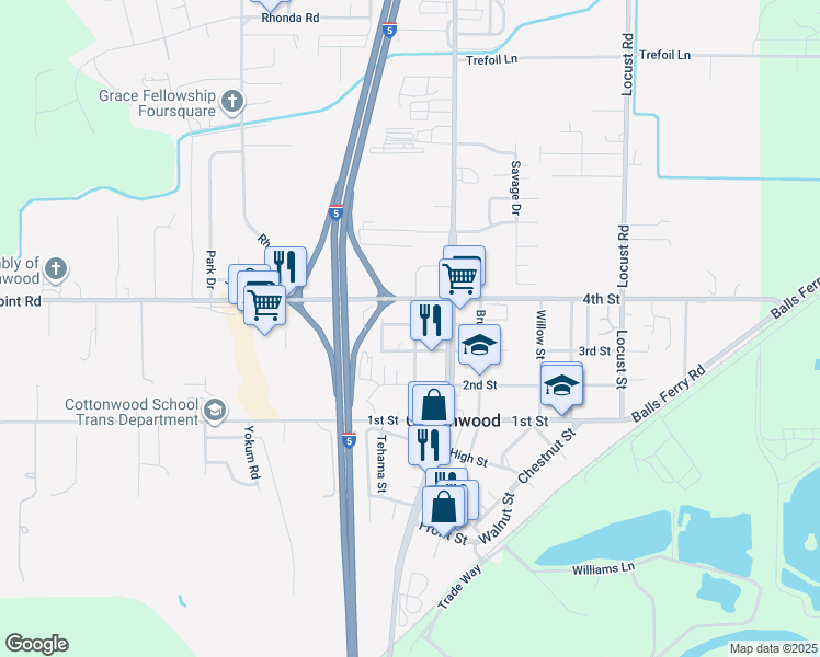 map of restaurants, bars, coffee shops, grocery stores, and more near 20767 Gas Point Road in Cottonwood