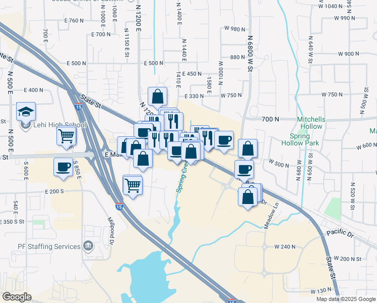 map of restaurants, bars, coffee shops, grocery stores, and more near 2178 West State Road in American Fork