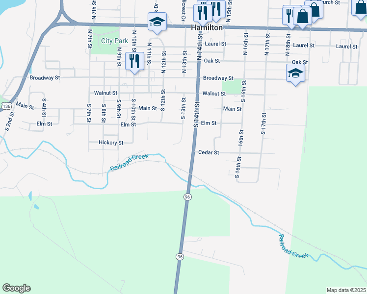 map of restaurants, bars, coffee shops, grocery stores, and more near 300-498 South 13th Street in Hamilton
