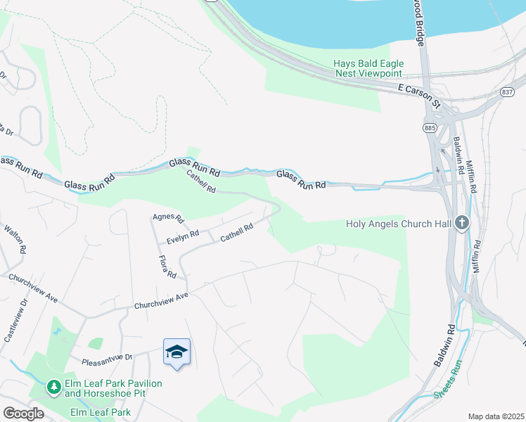 map of restaurants, bars, coffee shops, grocery stores, and more near 1569 Cathell Road in Pittsburgh