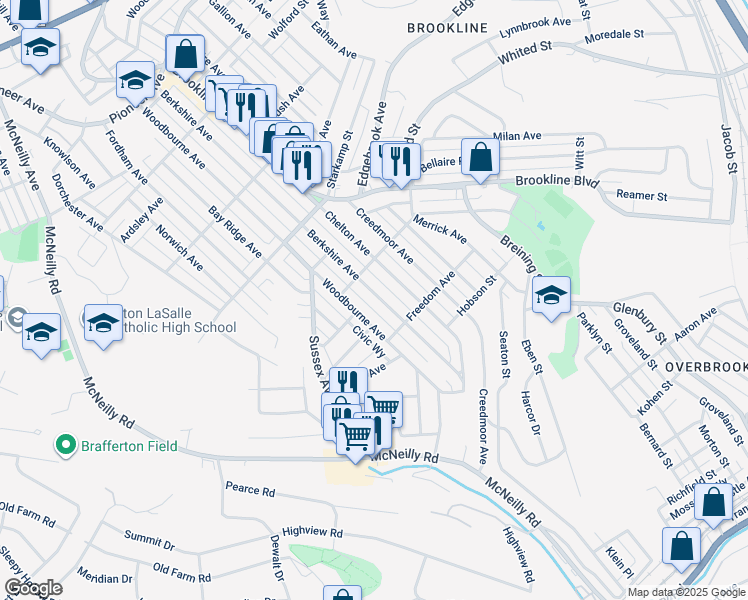 map of restaurants, bars, coffee shops, grocery stores, and more near 1221 Berkshire Avenue in Pittsburgh