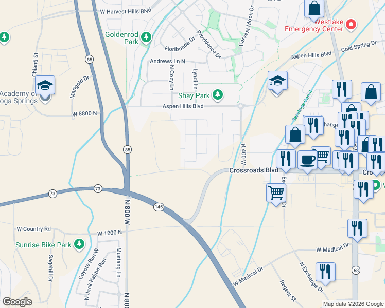 map of restaurants, bars, coffee shops, grocery stores, and more near 1449 North Mckenzie Way in Saratoga Springs