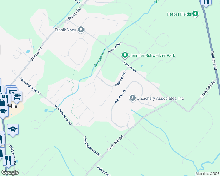map of restaurants, bars, coffee shops, grocery stores, and more near 5245 Meadowbrook Place in Pipersville
