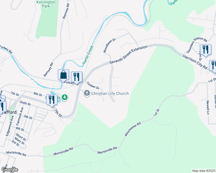 map of restaurants, bars, coffee shops, grocery stores, and more near 126 Belleau Wood Boulevard in Trafford