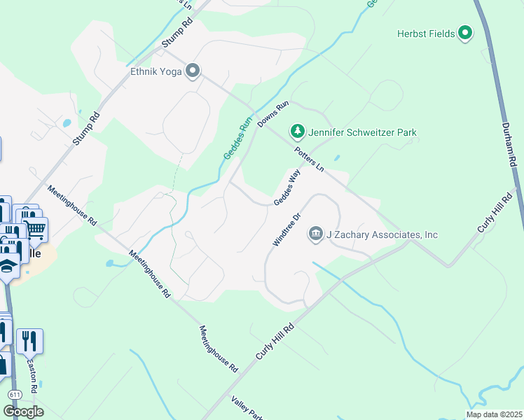 map of restaurants, bars, coffee shops, grocery stores, and more near 5245 Meadowbrook Place in Pipersville