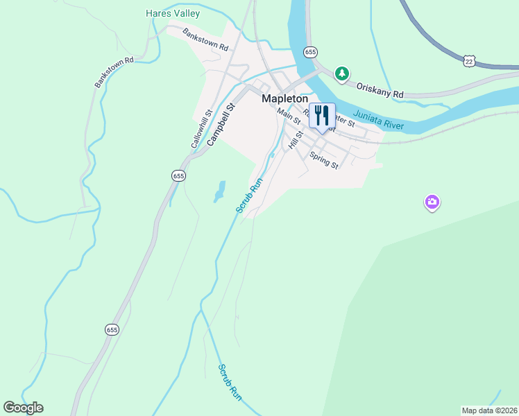 map of restaurants, bars, coffee shops, grocery stores, and more near Hill Street in Mapleton