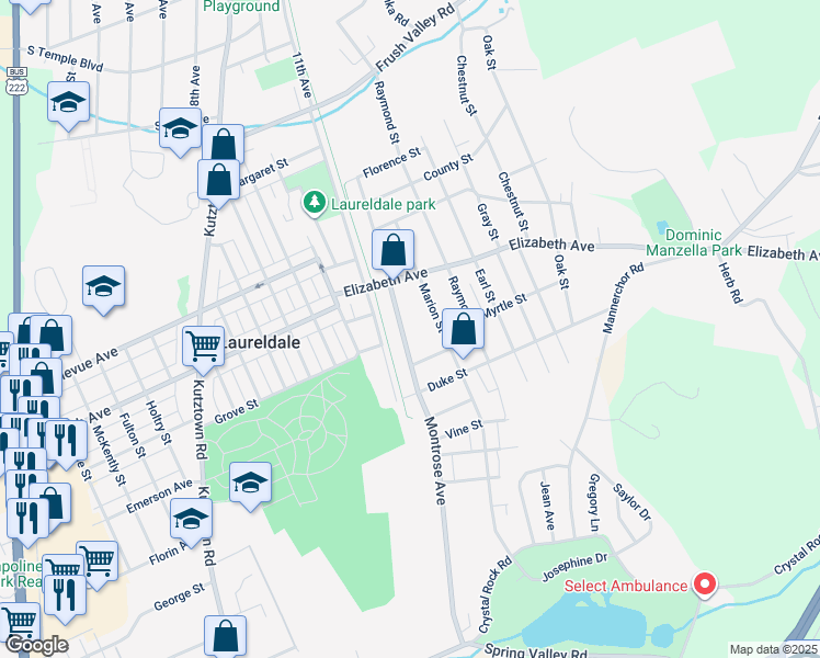map of restaurants, bars, coffee shops, grocery stores, and more near 3325 Montrose Avenue in Laureldale
