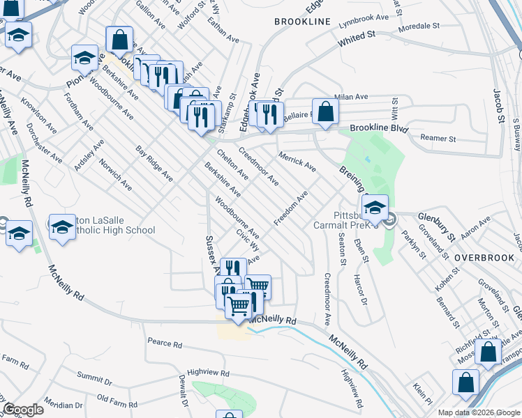 map of restaurants, bars, coffee shops, grocery stores, and more near 1221 Berkshire Avenue in Pittsburgh