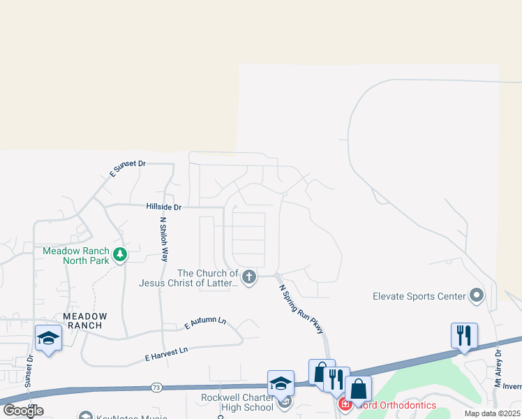 map of restaurants, bars, coffee shops, grocery stores, and more near 3405 East Baywater in Eagle Mountain