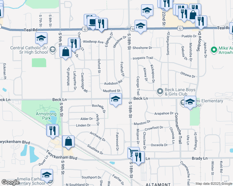 map of restaurants, bars, coffee shops, grocery stores, and more near 2768 Medford Street in Lafayette