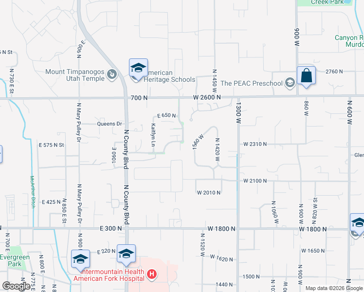 map of restaurants, bars, coffee shops, grocery stores, and more near 2329 1560 West in Pleasant Grove
