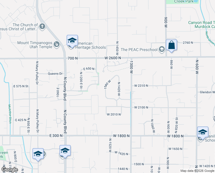 map of restaurants, bars, coffee shops, grocery stores, and more near 2329 1560 West in Pleasant Grove