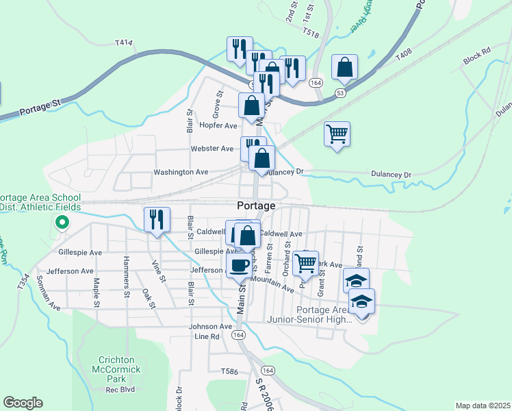 map of restaurants, bars, coffee shops, grocery stores, and more near in Portage