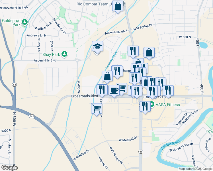 map of restaurants, bars, coffee shops, grocery stores, and more near 1458 Commerce Drive in Saratoga Springs