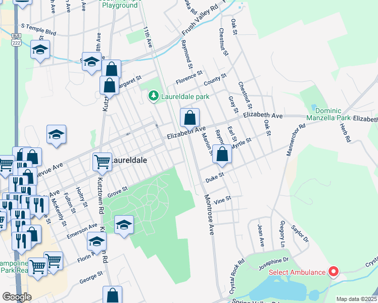 map of restaurants, bars, coffee shops, grocery stores, and more near 3336 Montrose Avenue in Laureldale