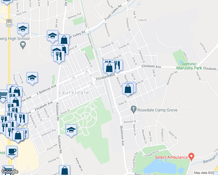map of restaurants, bars, coffee shops, grocery stores, and more near 3336 Montrose Avenue in Laureldale