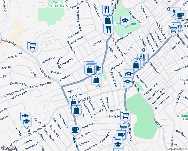 map of restaurants, bars, coffee shops, grocery stores, and more near 291 Beverly Road in Pittsburgh